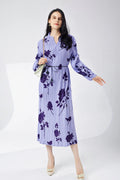 Designer Inspired Pleated Floral Long-Sleeve Midi Dress