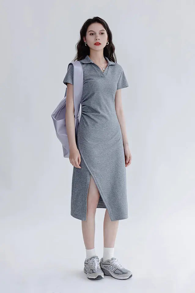 Side Slit Polo Shirt Dress