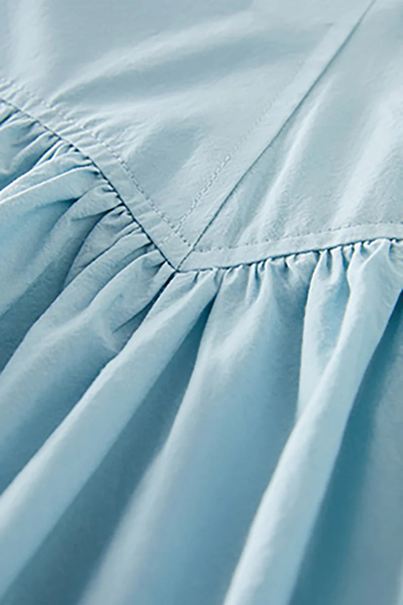 Baby Blue 100 Cotton Sleeveless Scoop-Neck Bubble Mini Dress