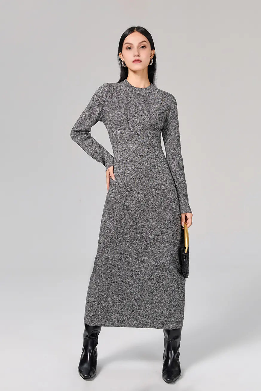 Slim Fit Long Sleeve Knit Wool Maxi Dress