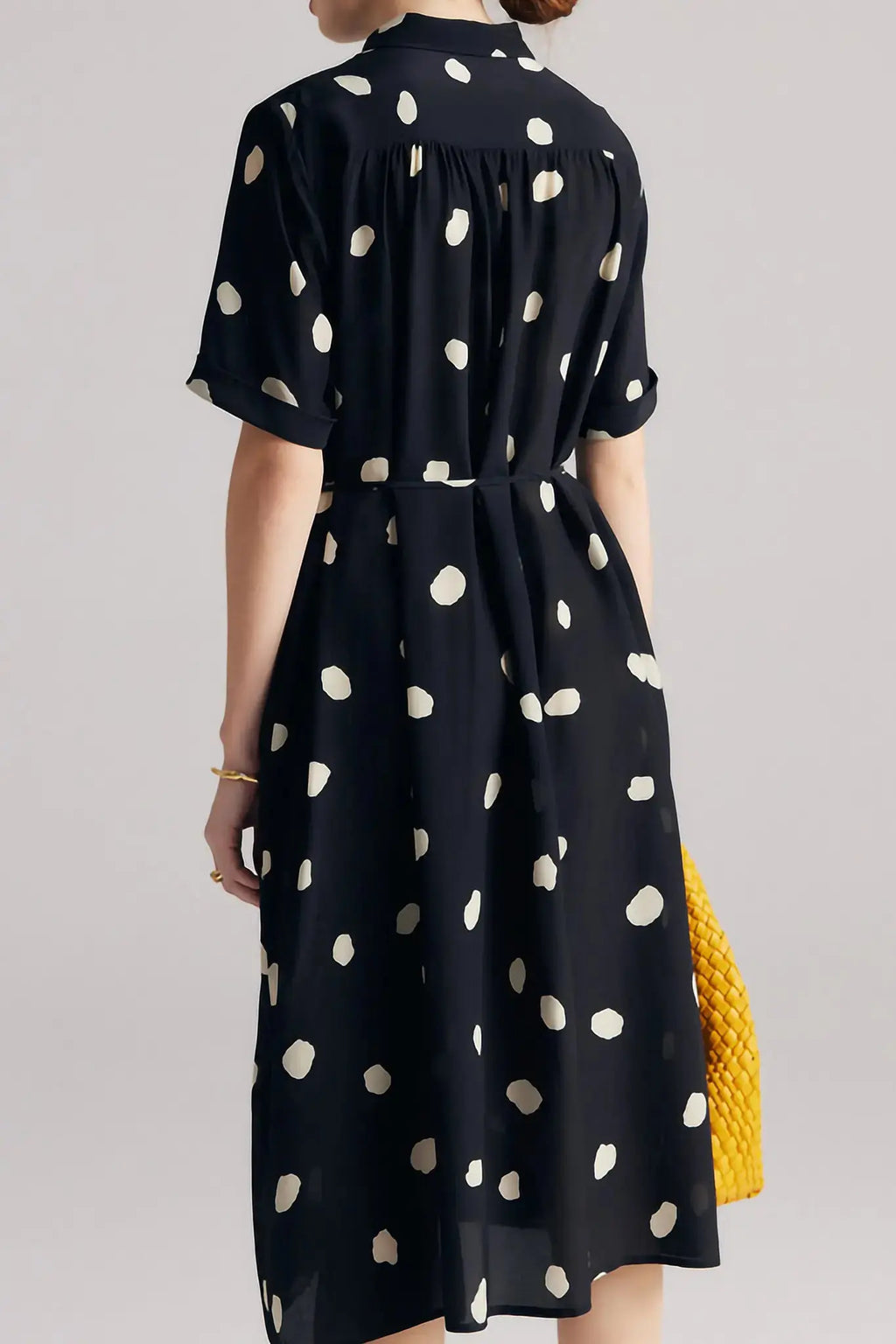 Women's Short Sleeve Polka Dot Silk Dress