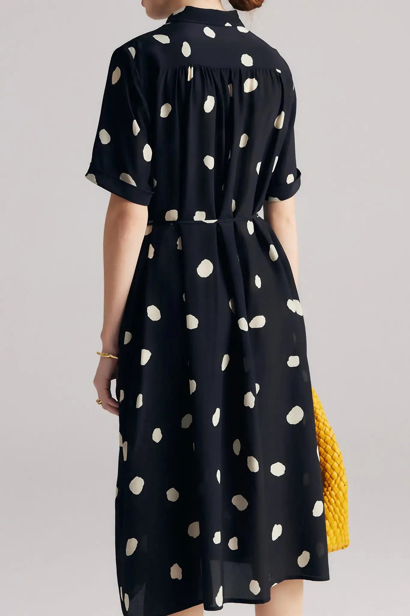 Women's Short Sleeve Polka Dot Silk Dress