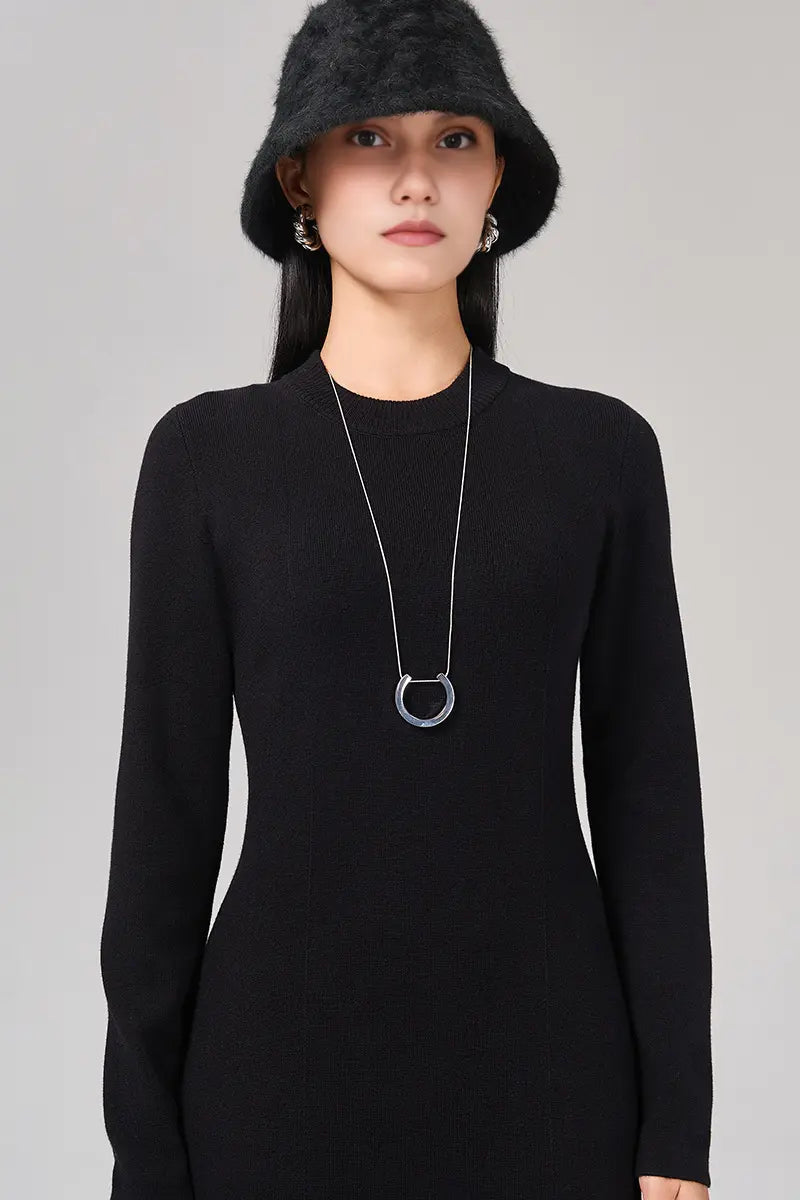 Slim Fit Long Sleeve Knit Wool Maxi Dress
