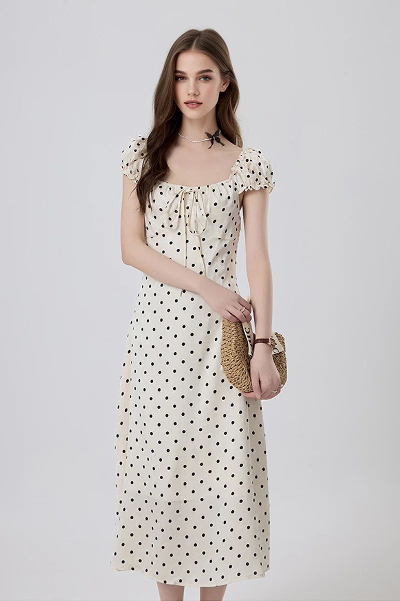 White Polka-Dot Midi Dress