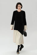 Asymmetric Patchwork Long-Sleeve Velvet Dress