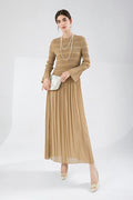 Designer Inspired Pleated Long Sleeve Smocked Maxi Dress