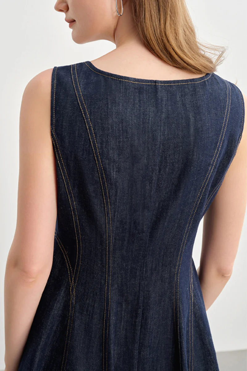 Denim Sleeveless A-Line Midi Dress