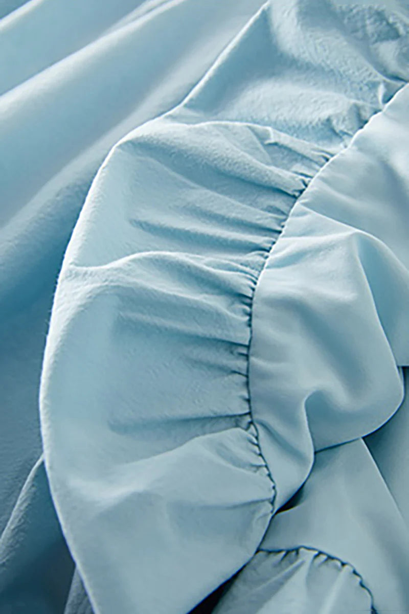 Baby Blue 100 Cotton Sleeveless Scoop-Neck Bubble Mini Dress