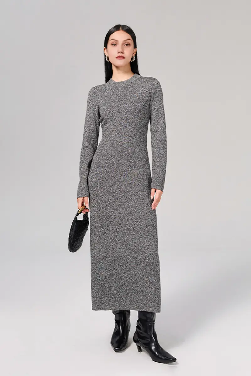 Slim Fit Long Sleeve Knit Wool Maxi Dress