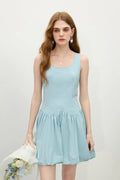 Baby Blue 100 Cotton Sleeveless Scoop-Neck Bubble Mini Dress