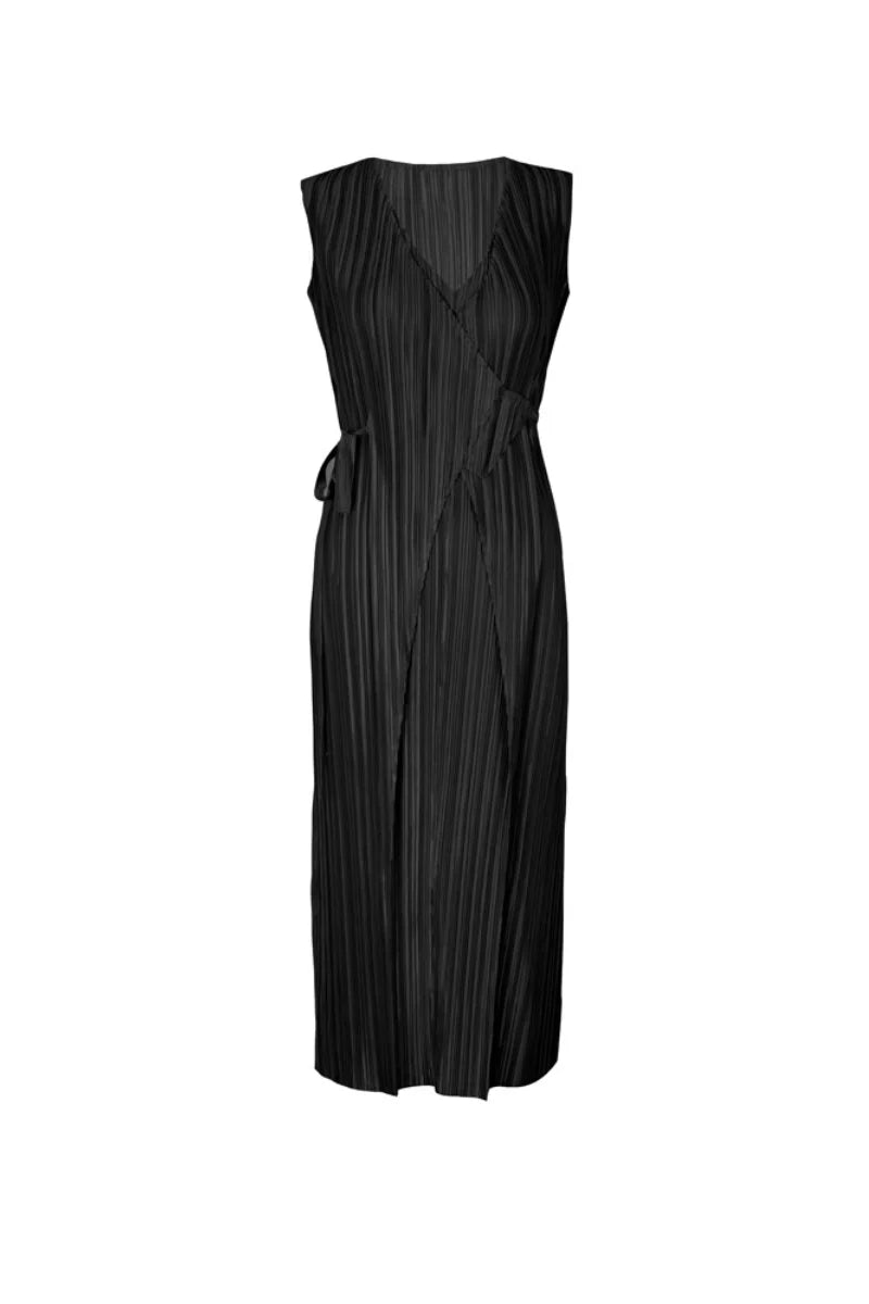 Designer Inspired Pleated Sleeveless Midi Wrap Dress