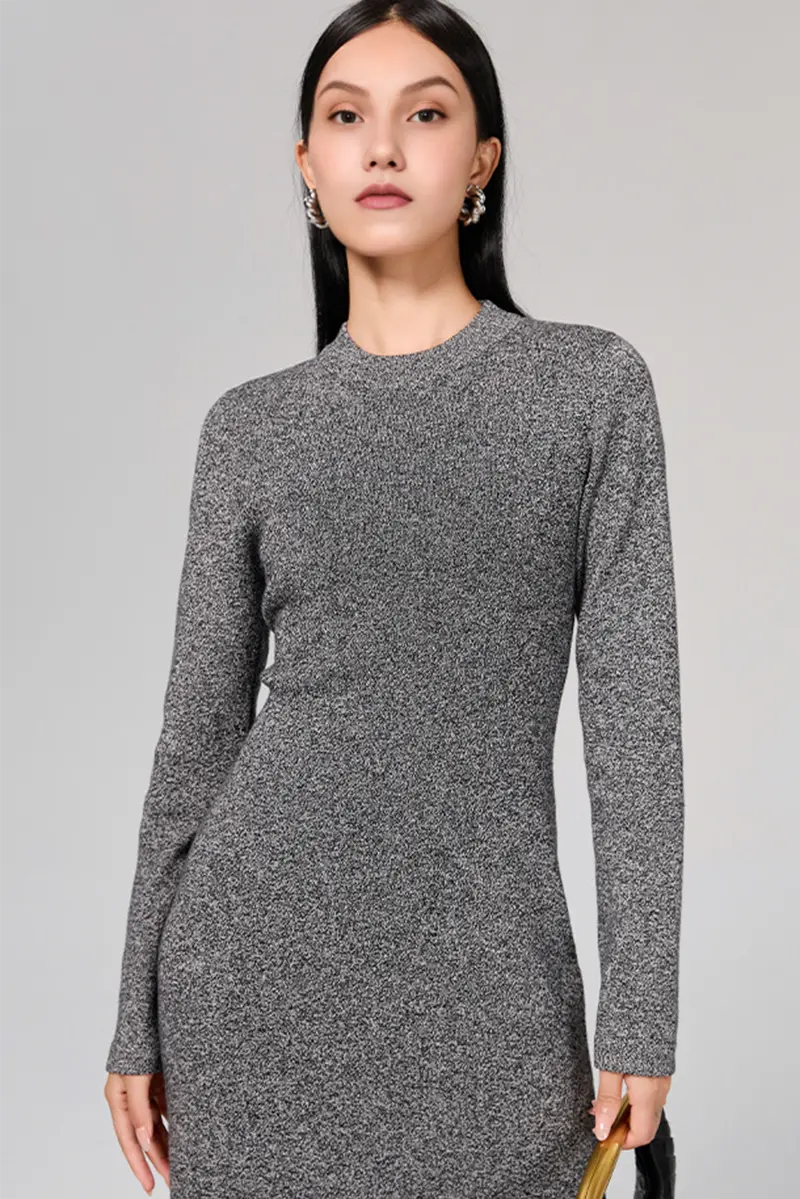 Slim Fit Long Sleeve Knit Wool Maxi Dress