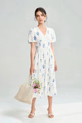 100 Cotton Floral Empire Waist A-Line Midi Sundress