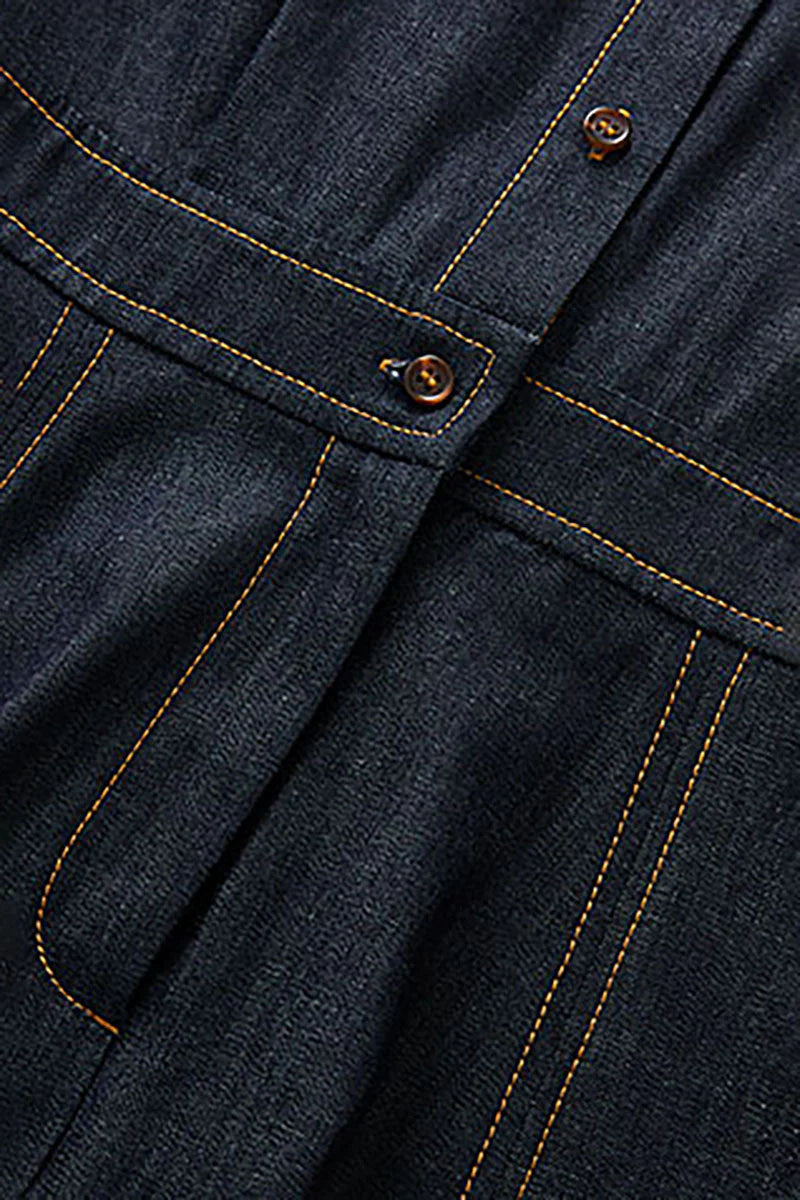 Tencel Denim Short-Sleeve Button-Up Midi Shirt Dress
